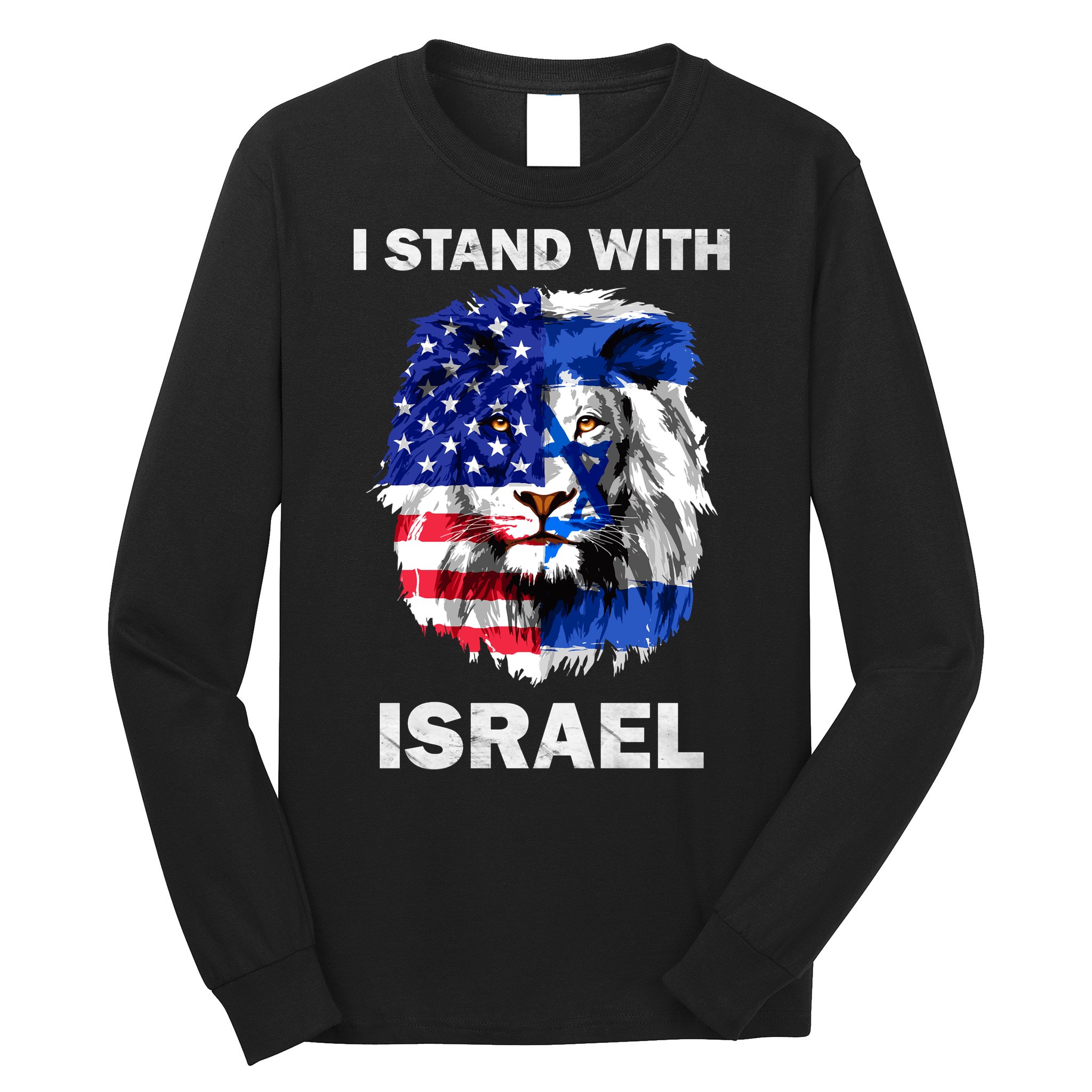 Israel And Usa Flag Lion | I Stand With Israel Long Sleeve Shirt