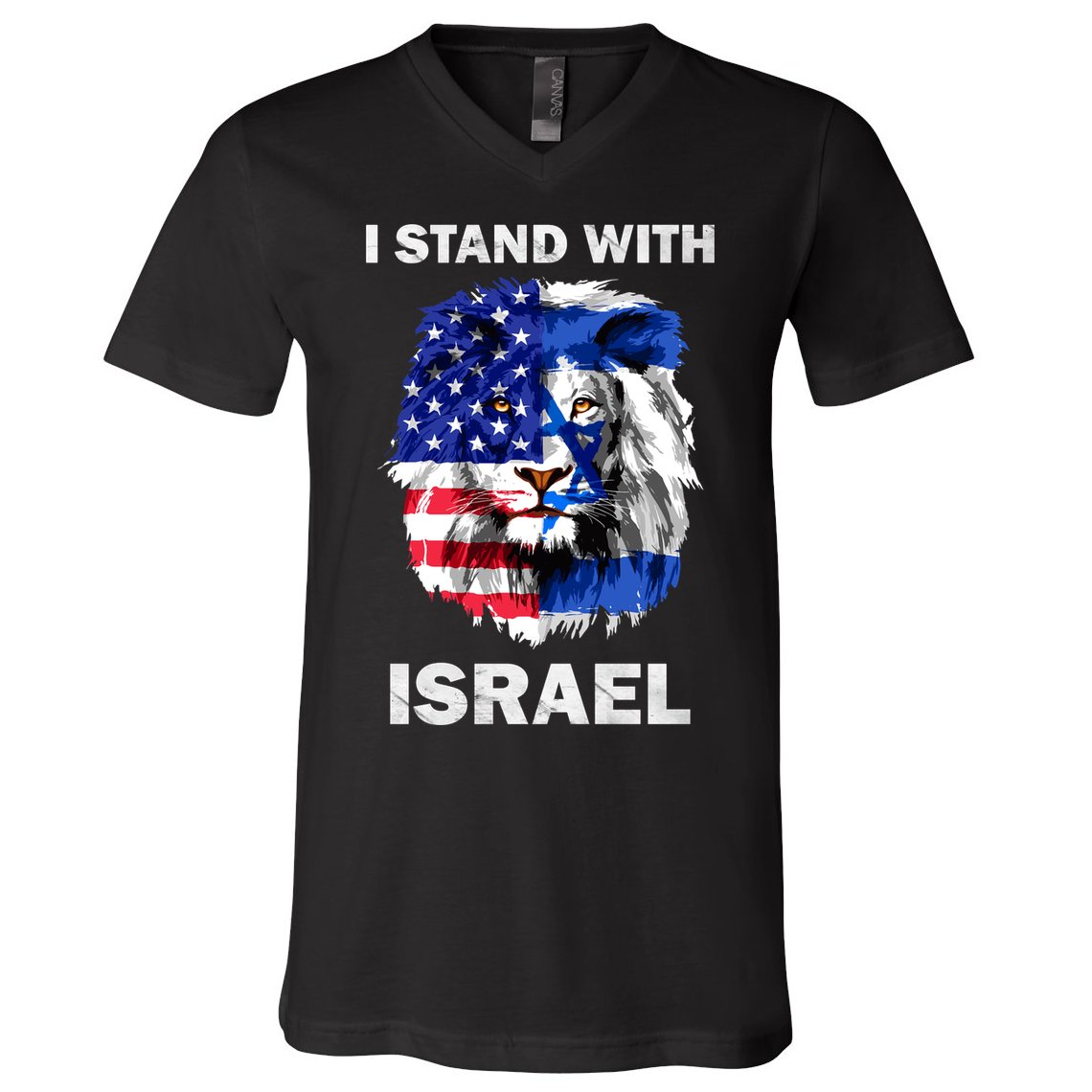 Israel And Usa Flag Lion | I Stand With Israel V-Neck T-Shirt