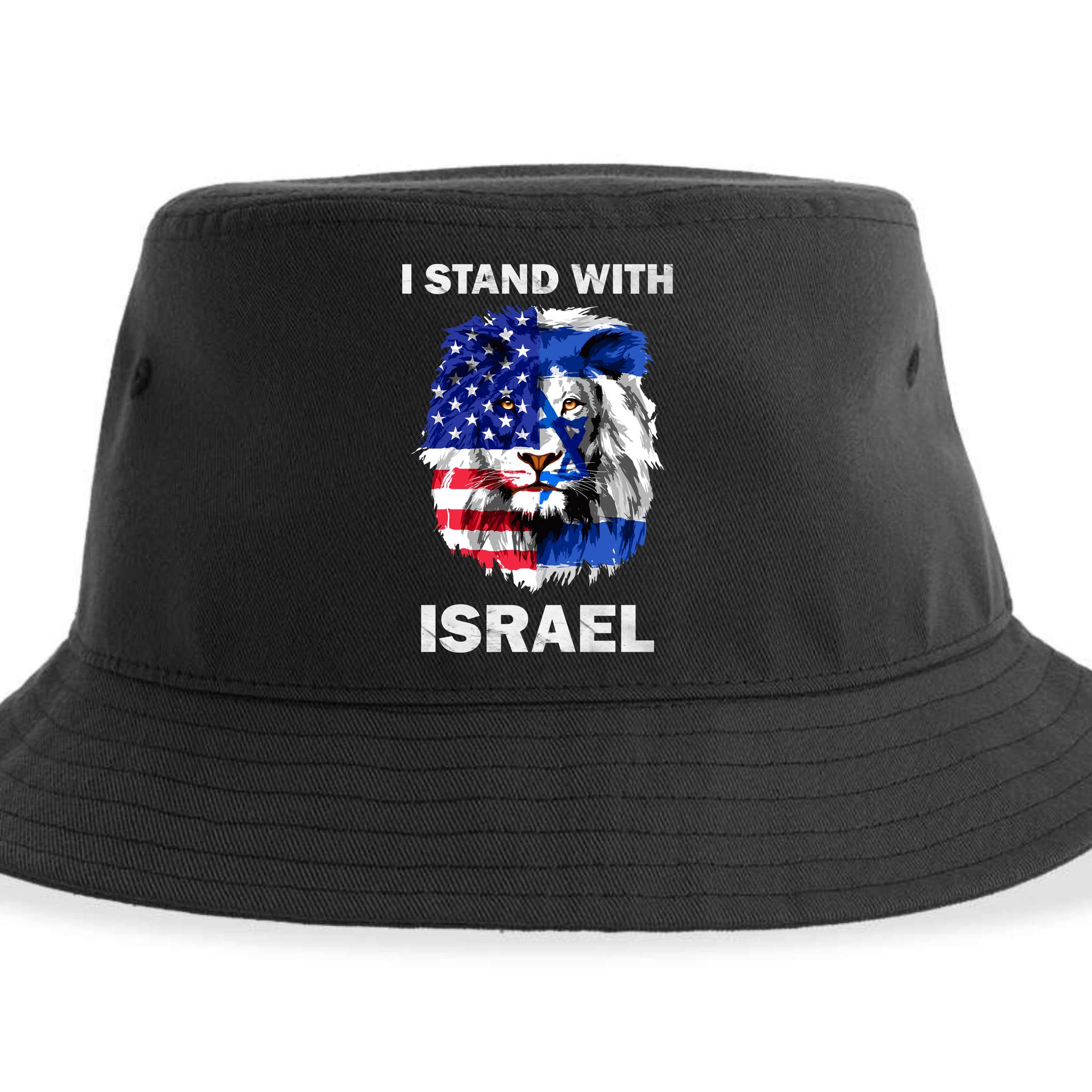 Israel And Usa Flag Lion | I Stand With Israel Sustainable Bucket Hat