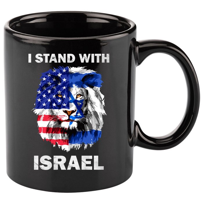 Israel And Usa Flag Lion | I Stand With Israel 11oz C Handle Ceramic Mug