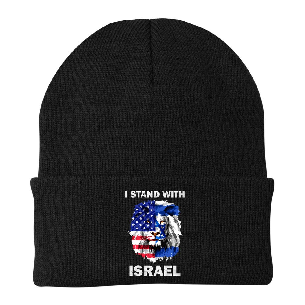 Israel And Usa Flag Lion | I Stand With Israel Beanie