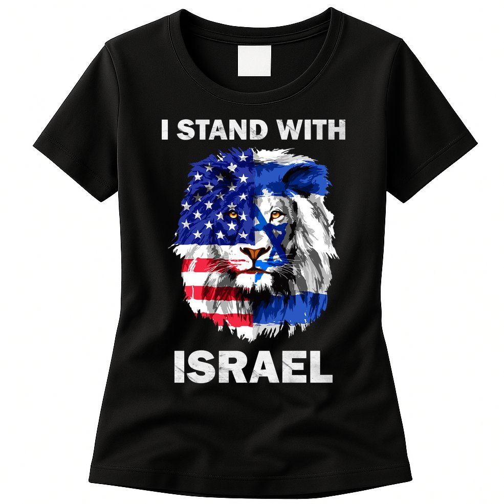 Israel And Usa Flag Lion | I Stand With Israel Womens T-Shirt
