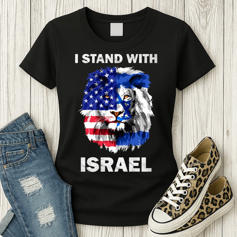 Israel And Usa Flag Lion | I Stand With Israel Womens T-Shirt