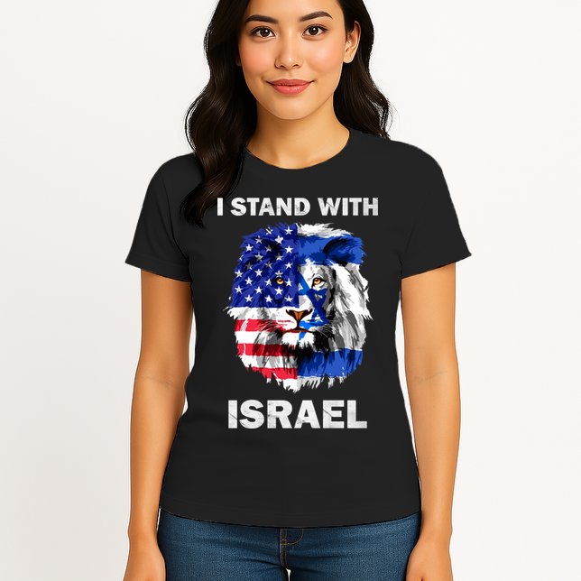 Israel And Usa Flag Lion | I Stand With Israel Womens T-Shirt