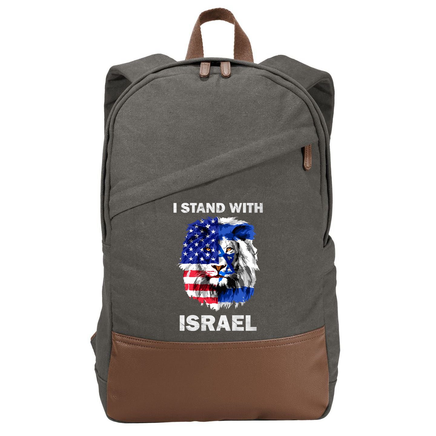 Israel And Usa Flag Lion | I Stand With Israel Cotton Canvas Backpack