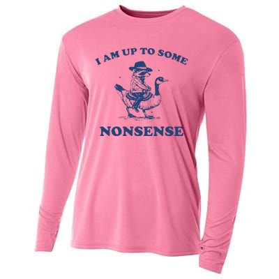 I Am Up To Some Nonsense Funny Goose Raccoon Sarcasm Saying Cooling Performance Long Sleeve Crew