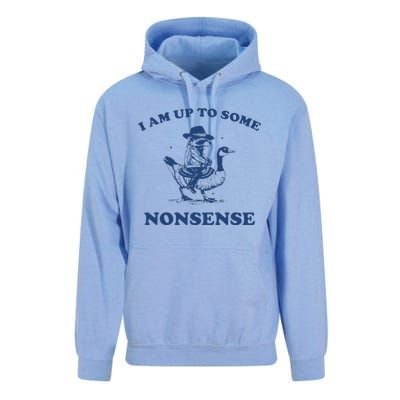 I Am Up To Some Nonsense Funny Goose Raccoon Sarcasm Saying Unisex Surf Hoodie