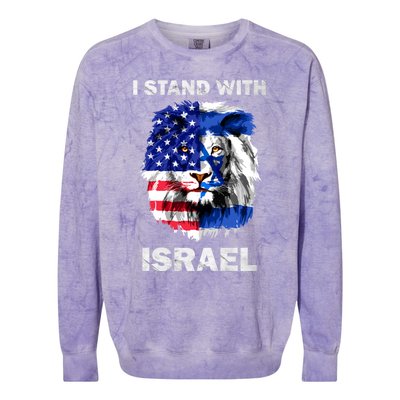 Israel And Usa Flag Lion | I Stand With Israel Colorblast Crewneck Sweatshirt