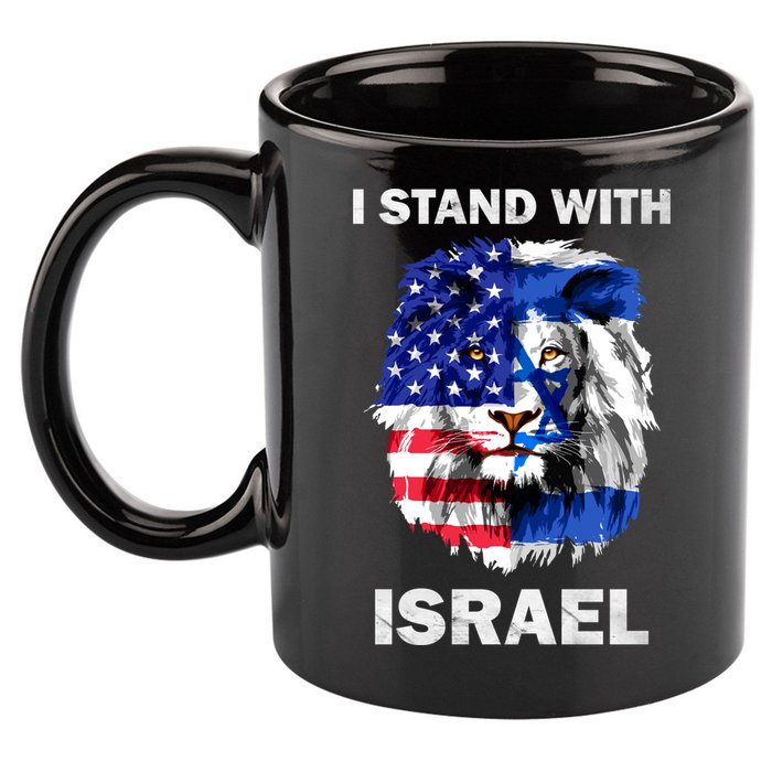Israel And Usa Flag Lion | I Stand With Israel 11oz C Handle Ceramic Mug