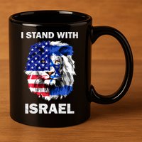 Israel And Usa Flag Lion | I Stand With Israel 11oz C Handle Ceramic Mug