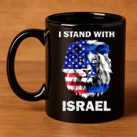 Israel And Usa Flag Lion | I Stand With Israel 11oz C Handle Ceramic Mug