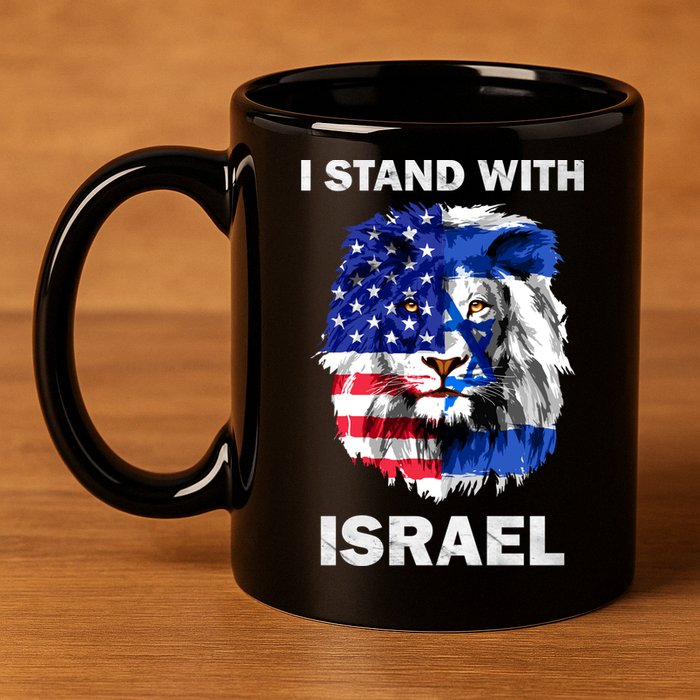 Israel And Usa Flag Lion | I Stand With Israel 11oz C Handle Ceramic Mug