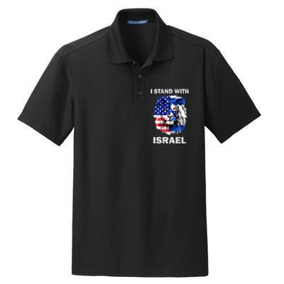 Israel And Usa Flag Lion | I Stand With Israel Dry Zone Grid Polo