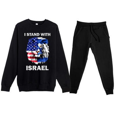 Israel And Usa Flag Lion | I Stand With Israel Premium Crewneck Sweatsuit Set