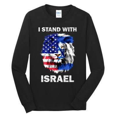 Israel And Usa Flag Lion | I Stand With Israel Tall Long Sleeve T-Shirt