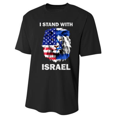 Israel And Usa Flag Lion | I Stand With Israel Performance Sprint T-Shirt