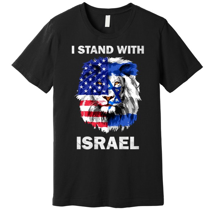 Israel And Usa Flag Lion | I Stand With Israel Premium T-Shirt