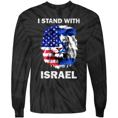 Israel And Usa Flag Lion | I Stand With Israel Tie-Dye Long Sleeve Shirt