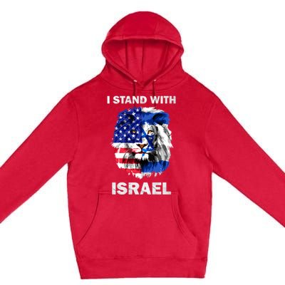 Israel And Usa Flag Lion | I Stand With Israel Premium Pullover Hoodie