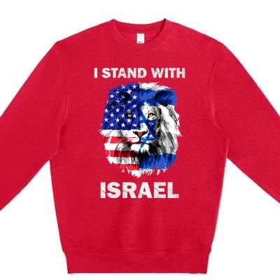 Israel And Usa Flag Lion | I Stand With Israel Premium Crewneck Sweatshirt