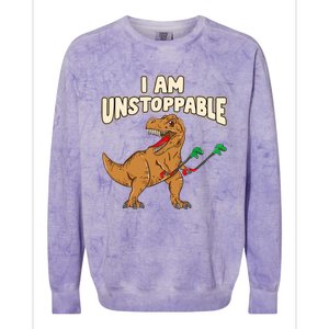 I Am Unstoppable TRex Funny Short Dinosaur Arms Joke Colorblast Crewneck Sweatshirt