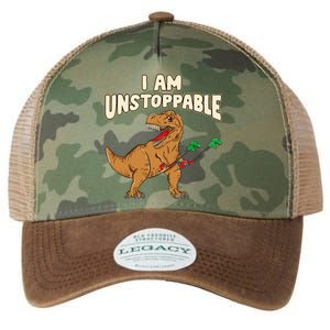 I Am Unstoppable TRex Funny Short Dinosaur Arms Joke Legacy Tie Dye Trucker Hat