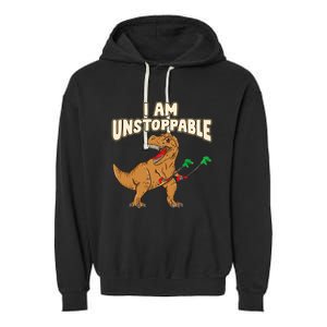 I Am Unstoppable TRex Funny Short Dinosaur Arms Joke Garment-Dyed Fleece Hoodie