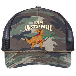 I Am Unstoppable TRex Funny Short Dinosaur Arms Joke Retro Rope Trucker Hat Cap