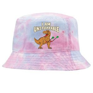 I Am Unstoppable TRex Funny Short Dinosaur Arms Joke Tie-Dyed Bucket Hat