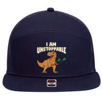 I Am Unstoppable TRex Funny Short Dinosaur Arms Joke 7 Panel Mesh Trucker Snapback Hat