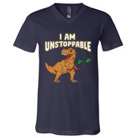 I Am Unstoppable TRex Funny Short Dinosaur Arms Joke V-Neck T-Shirt