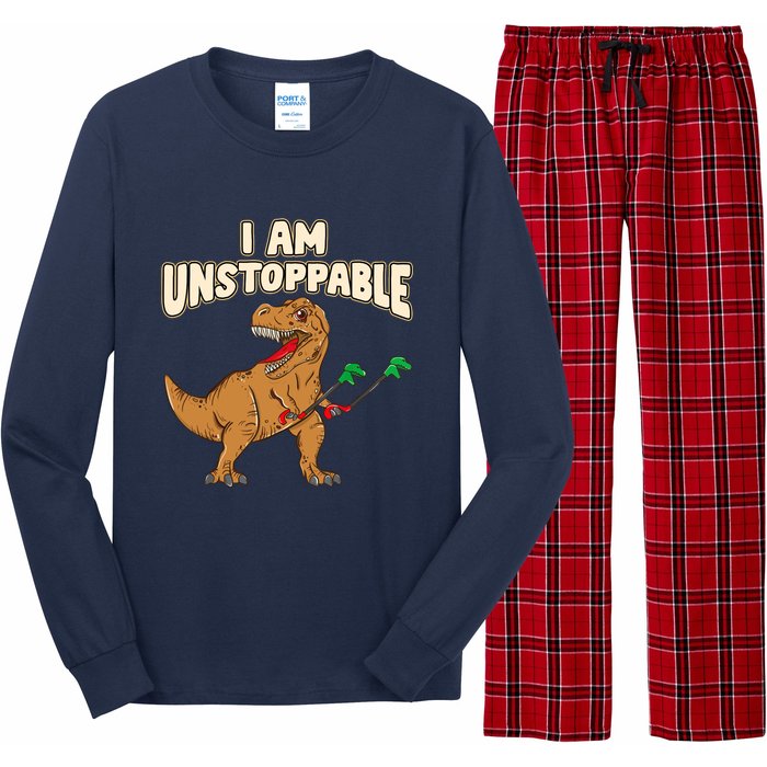 I Am Unstoppable TRex Funny Short Dinosaur Arms Joke Long Sleeve Pajama Set