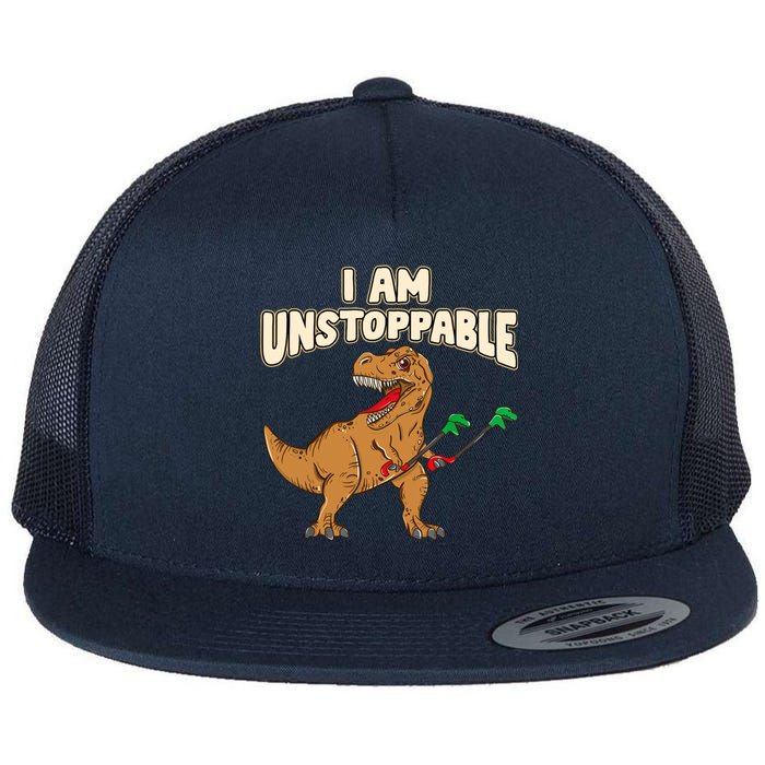 I Am Unstoppable TRex Funny Short Dinosaur Arms Joke Flat Bill Trucker Hat