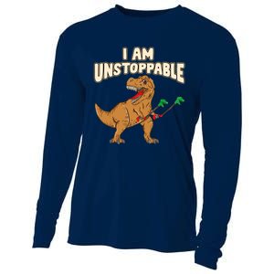 I Am Unstoppable TRex Funny Short Dinosaur Arms Joke Cooling Performance Long Sleeve Crew