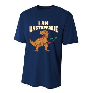 I Am Unstoppable TRex Funny Short Dinosaur Arms Joke Performance Sprint T-Shirt