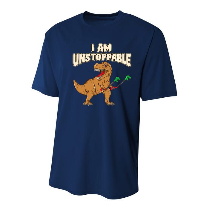 I Am Unstoppable TRex Funny Short Dinosaur Arms Joke Youth Performance Sprint T-Shirt