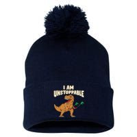 I Am Unstoppable TRex Funny Short Dinosaur Arms Joke Pom Pom 12in Knit Beanie