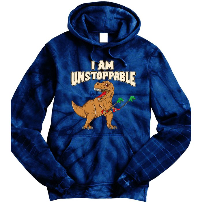 I Am Unstoppable TRex Funny Short Dinosaur Arms Joke Tie Dye Hoodie