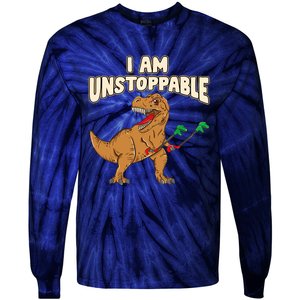 I Am Unstoppable TRex Funny Short Dinosaur Arms Joke Tie-Dye Long Sleeve Shirt