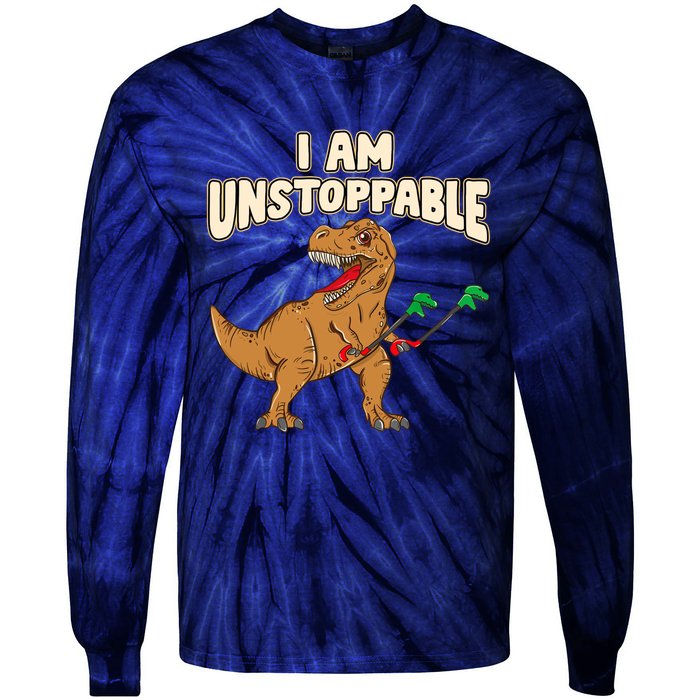 I Am Unstoppable TRex Funny Short Dinosaur Arms Joke Tie-Dye Long Sleeve Shirt