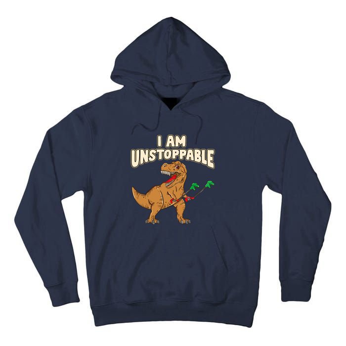 I Am Unstoppable TRex Funny Short Dinosaur Arms Joke Tall Hoodie