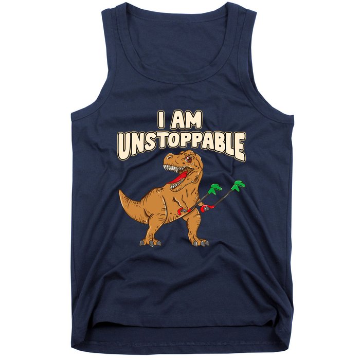 I Am Unstoppable TRex Funny Short Dinosaur Arms Joke Tank Top