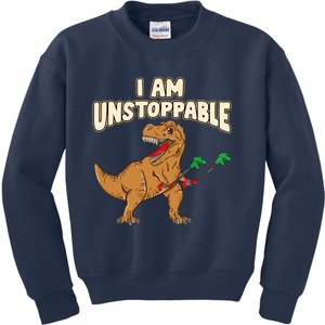 I Am Unstoppable TRex Funny Short Dinosaur Arms Joke Kids Sweatshirt