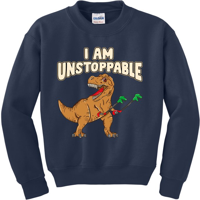 I Am Unstoppable TRex Funny Short Dinosaur Arms Joke Kids Sweatshirt