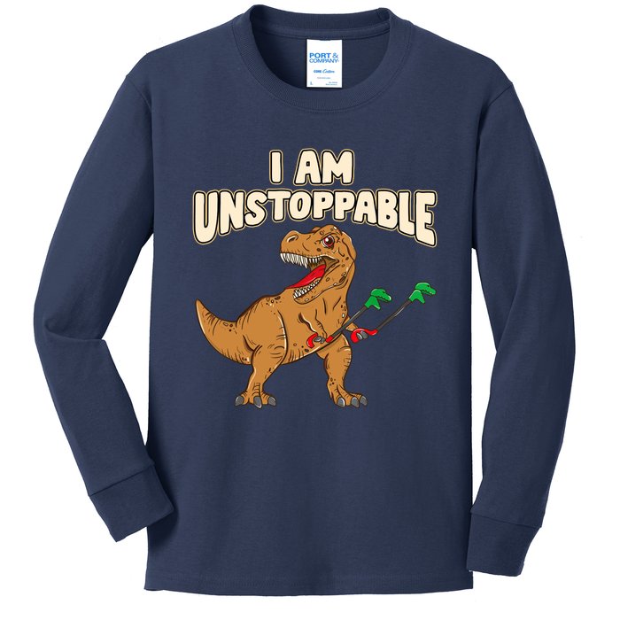 I Am Unstoppable TRex Funny Short Dinosaur Arms Joke Kids Long Sleeve Shirt