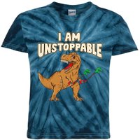 I Am Unstoppable TRex Funny Short Dinosaur Arms Joke Kids Tie-Dye T-Shirt