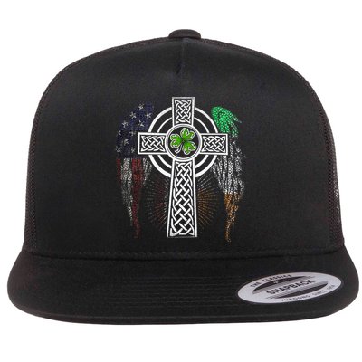 Irish American USA Flag Celtic Cross St Patricks Day Flatbill Hat