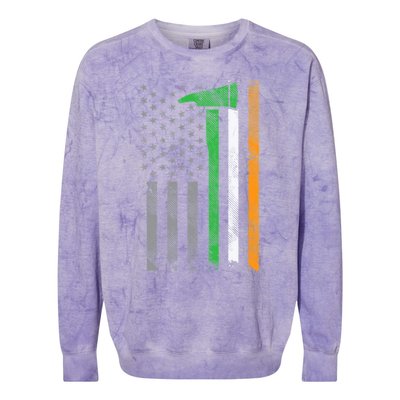 Irish American Us Flag Firefighter Axe Fire St Patricks Day Funny Gift Colorblast Crewneck Sweatshirt