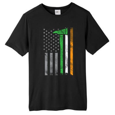 Irish American Us Flag Firefighter Axe Fire St Patricks Day Funny Gift Tall Fusion ChromaSoft Performance T-Shirt