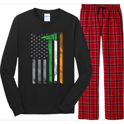 Irish American Us Flag Firefighter Axe Fire St Patricks Day Funny Gift Long Sleeve Pajama Set